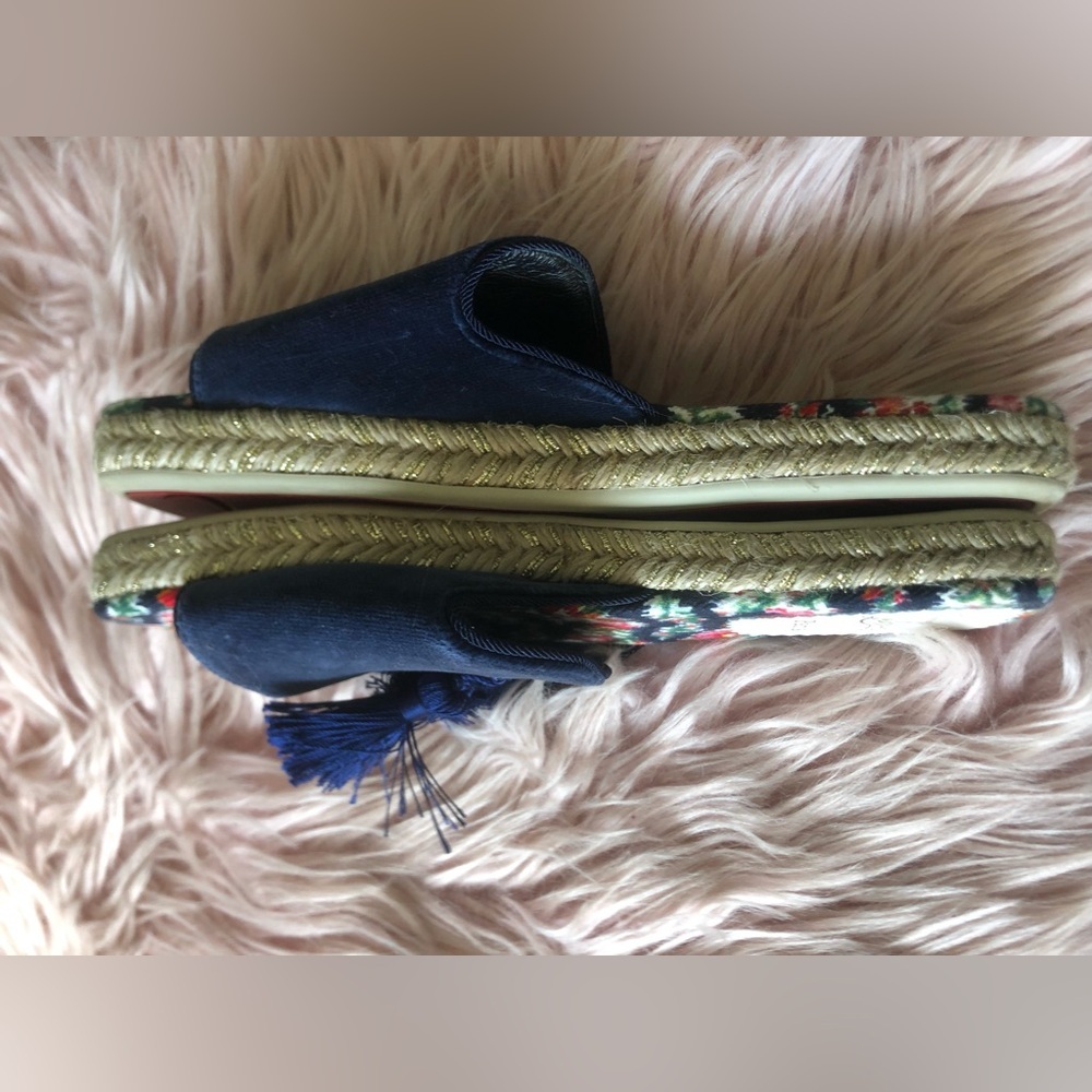 CHRISTIAN LOUBOUTIN Navy Blue Velvet Pacha Flat Sandals - Picture 5 of 5